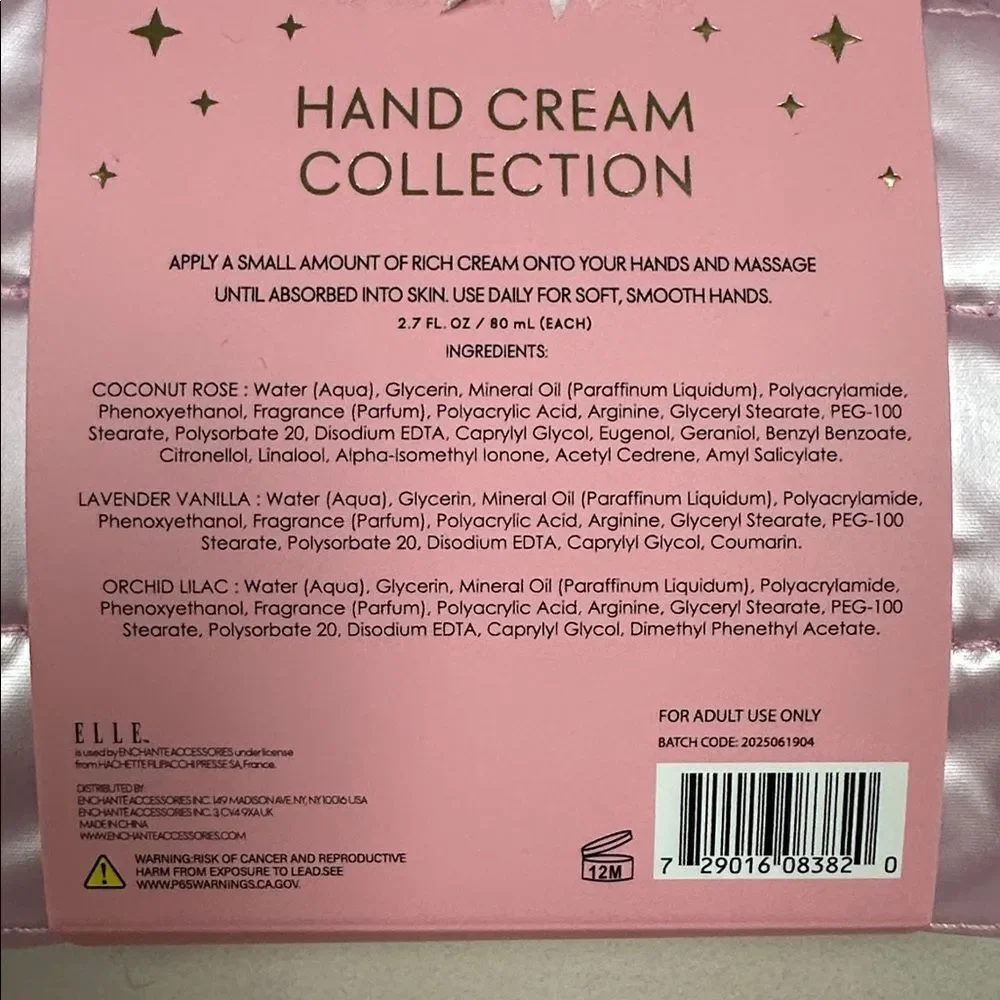 ELLE Hand Cream Collection with a Pink Make Up Cosmetic Case Gift Set